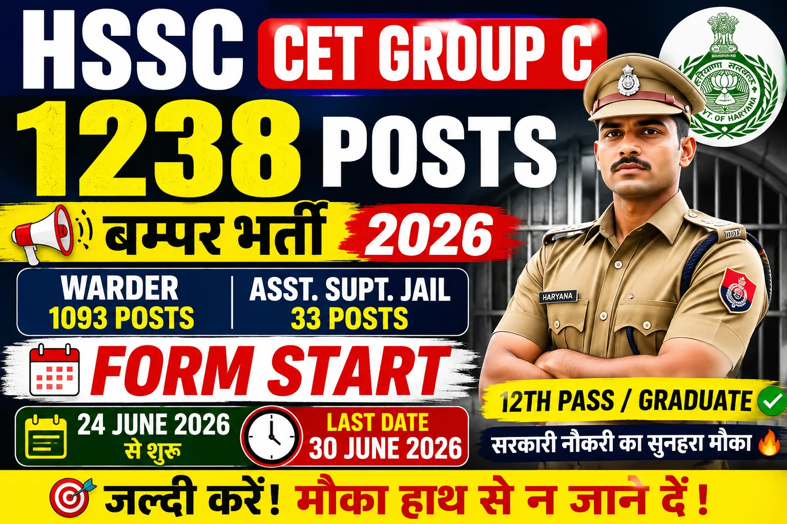 HSSC CET Group C Recruitment 2026 apply online for 1238 posts