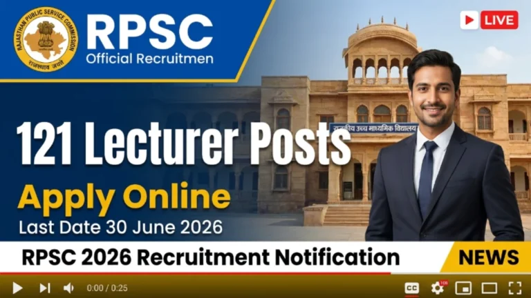 RPSC School Lecturer (Special) Recruitment 2026 notification for 121 vacancies apply online before 30 June 2026